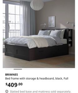 BRIMNES BED FRAME WITH STORAGE & HEADBOARD BLACK FULL WITH BASE