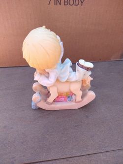 Vintage Porcelain Cute Little Boy Showing Off Riding A Rocking Horse 🐎.