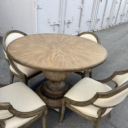 Round Solid Wood Dining Table with 4 Chairs