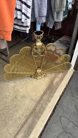 Brass Peacock Fireplace Fan Screen