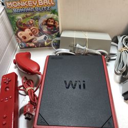 Read Description Nintendo Wii Mini Red/black Edition With All Original Components And Monkey Ball Banana Blitz