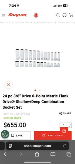 Snap On 3/8 24pc 3/8 Socket Set Metric