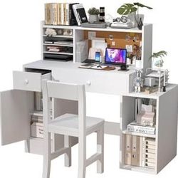 New Nkugcfc Kids Study Desk and Chair Set with Shelves and Cabinet