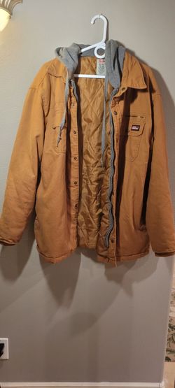 Dickies Mens Jacket XL Genuine Dickies Mens Duck Canvas Hooded Shirt Jacket Brown Quilted Lined Coat