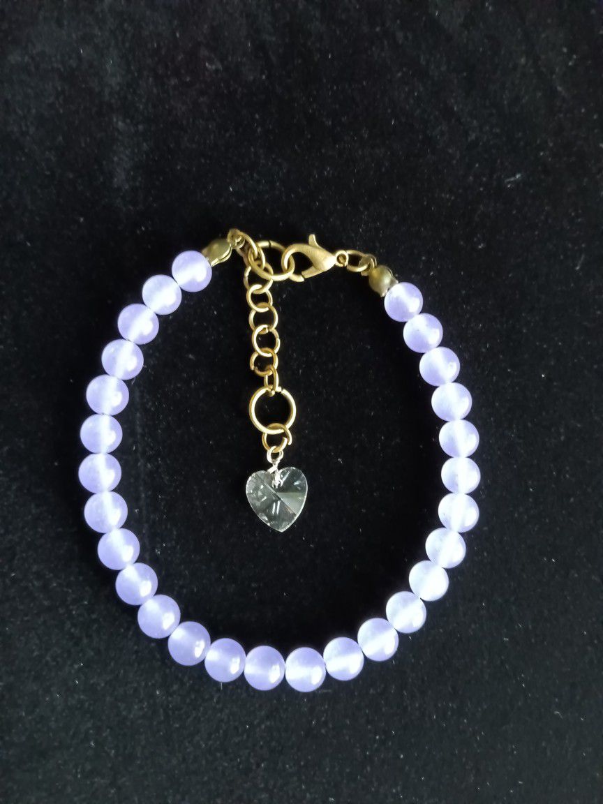 Lavender Jade Crystal Heart Bracelet Handmade by Master Energy Healer Divine Peace Love Luck Angelic