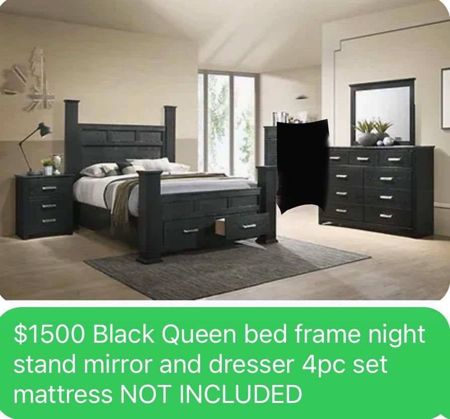 Black Bedroom Set That Includes 9 Drawer Dresser /mirror Nightstand And Bed Frame 