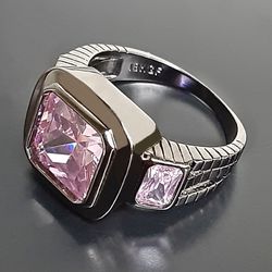 Men's Gun Metal Black Gold Filled Pink Sapphire Ring Size 9 Stamped 