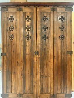 Antique Mid Century Wardrobe Closet Chest Solid Wood Vintage