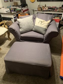 Pottery Barn Slip Cover Large Cushion Chair with Ottoman - Like New - Beautiful!