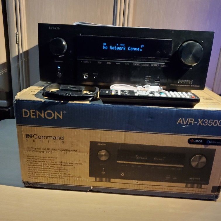 Denon Bluetooth WI-FI Heos AVR X3500H 7.2 Channel Full 4K Ultra HD AV Receiver With Remote AM FM Antennas