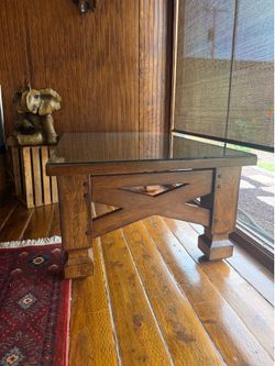 Wooden living room table w/glass