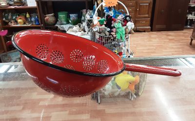 Vintage Red Enamelware Strainer- Located In Shelton 