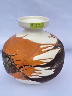 #22 MidCentury ROYAL HAEGER MODERNIST ORANGE BROWN WHITE EARTH WRAP POTTERY VASE