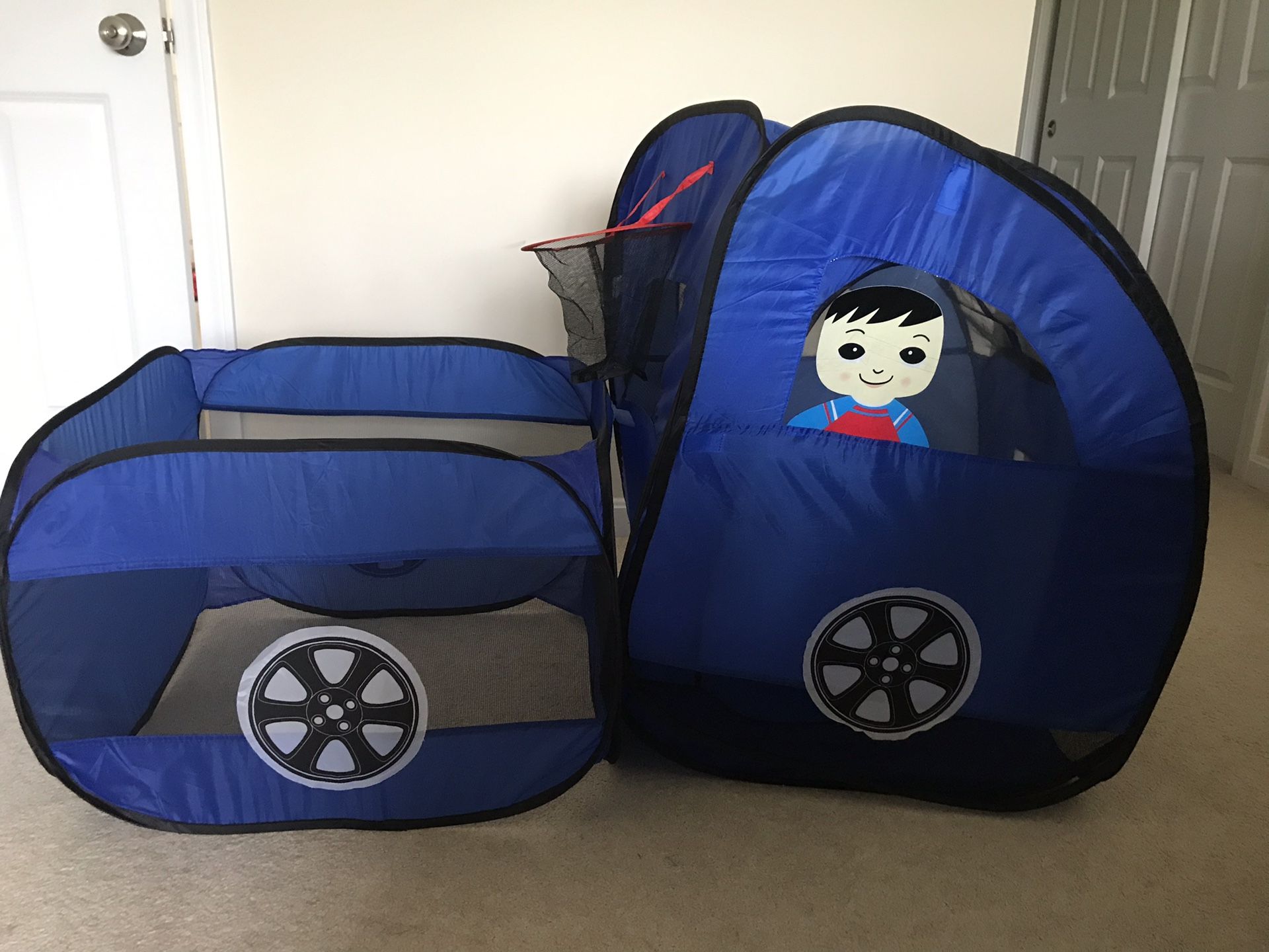 Kids tent with basketball hoop