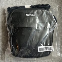Supreme Leather Crossbody Shoulder Bag Black Logo