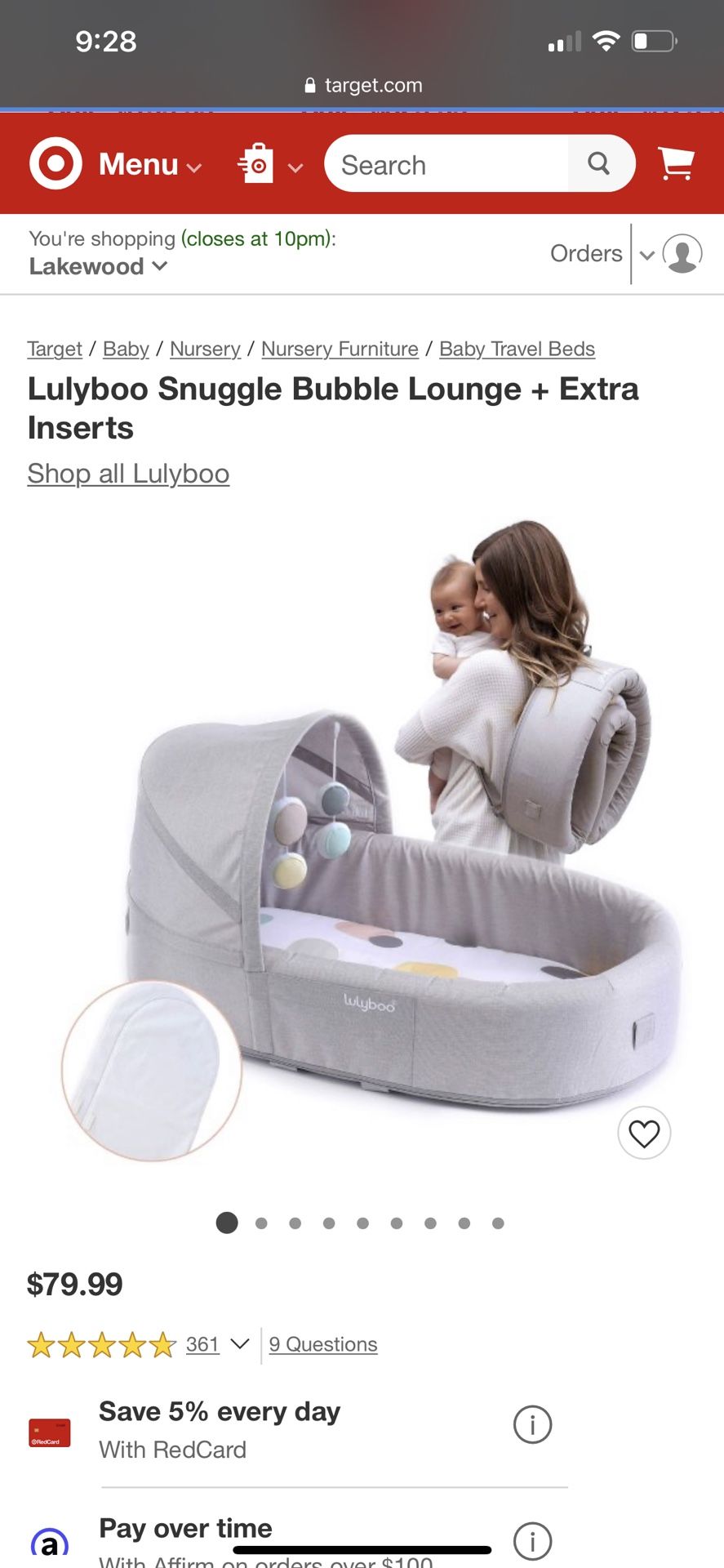 Travel Bassinett Lulyboo Snuggle Baby Lounger Bassinet -BRAND NEW