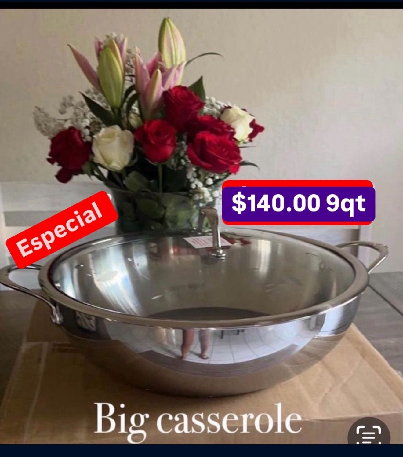 $140.00 Caserola De 9 Qt Acero Inoxidable Especial Grande Para Cosinar Abundante Comida Ventas Finales Prin