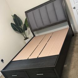 Queen Sleigh Bed With Storage Bedroom Furniture Mattress Like New