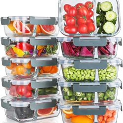 KOMUEE 10 Packs 30oz Glass Meal Prep Containers 2 Compartments,Glass Food Storage Containers with Lids,Airtight Lunch Bento