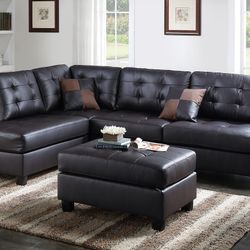 Leather Sectional Sofa Couch With Ottoman 