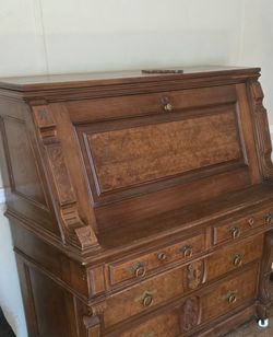 Antique Victorian Walnut Drop-Front Secretary Desk