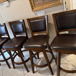 set of 4 dark brown hardwood bar stool swivel sturdy 