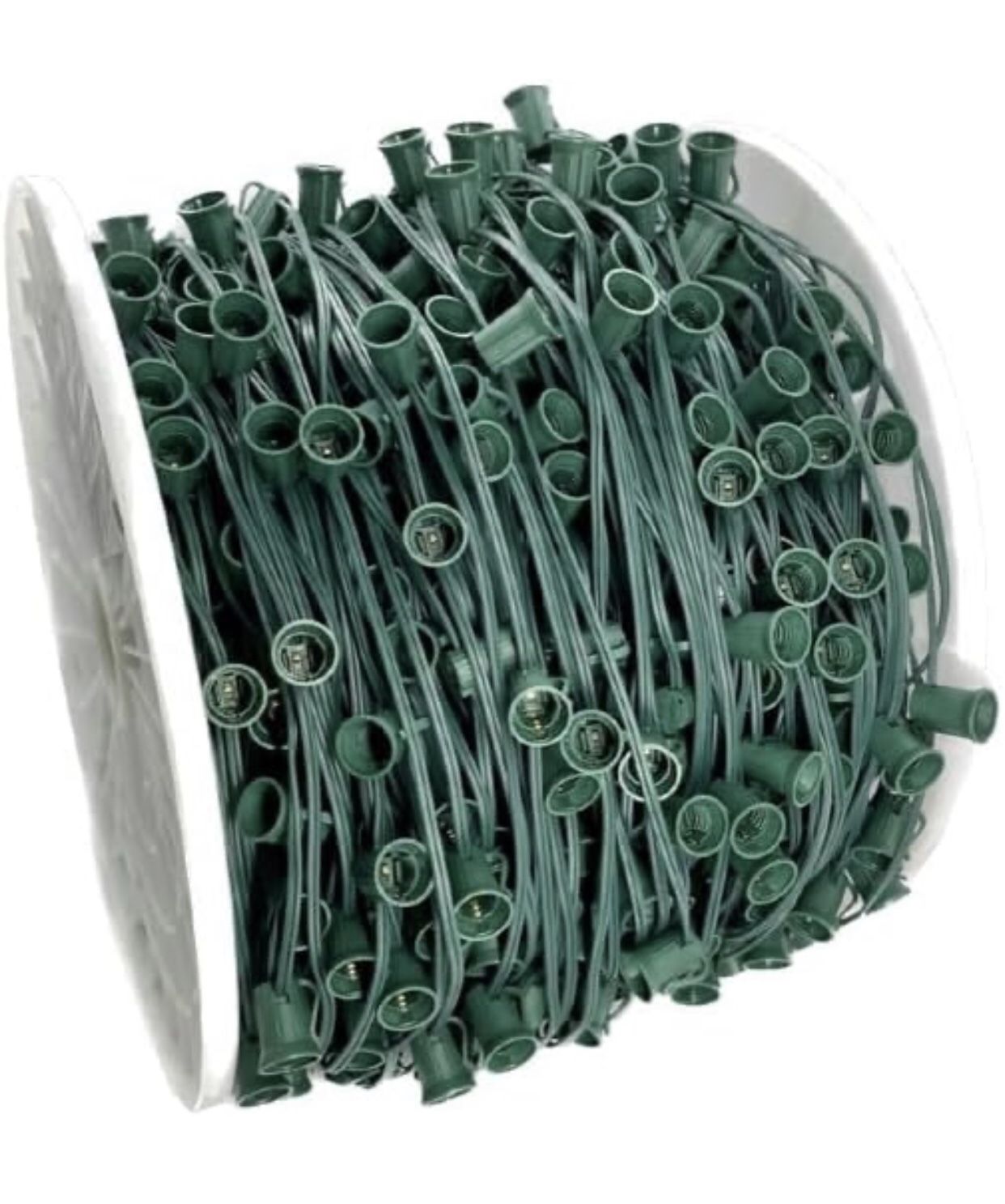 NEW! KFG Creative Solutions 1000 feet C9 Christmas SPOOL Green Wire w/Socket –12” Spacing (NO BULBS)