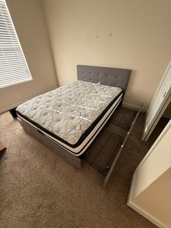 Queen Bed Frame with Headboard and Mattress