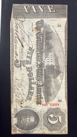 5$ Note Confederate State of America, April 1863