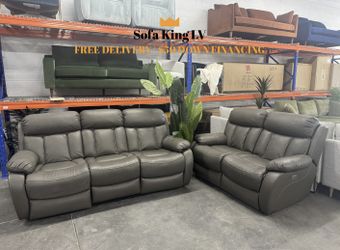 Free Delivery* Like New Gray Faux Leather Sofa & Loveseat with Recliners! 