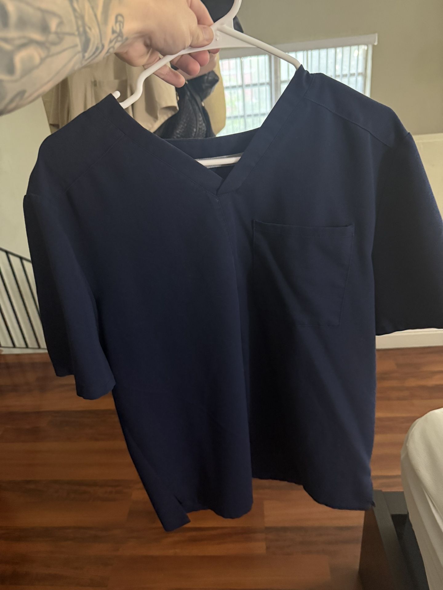 Fabletics Navy Scrub Top (L) And Scrub Joggers (M)
