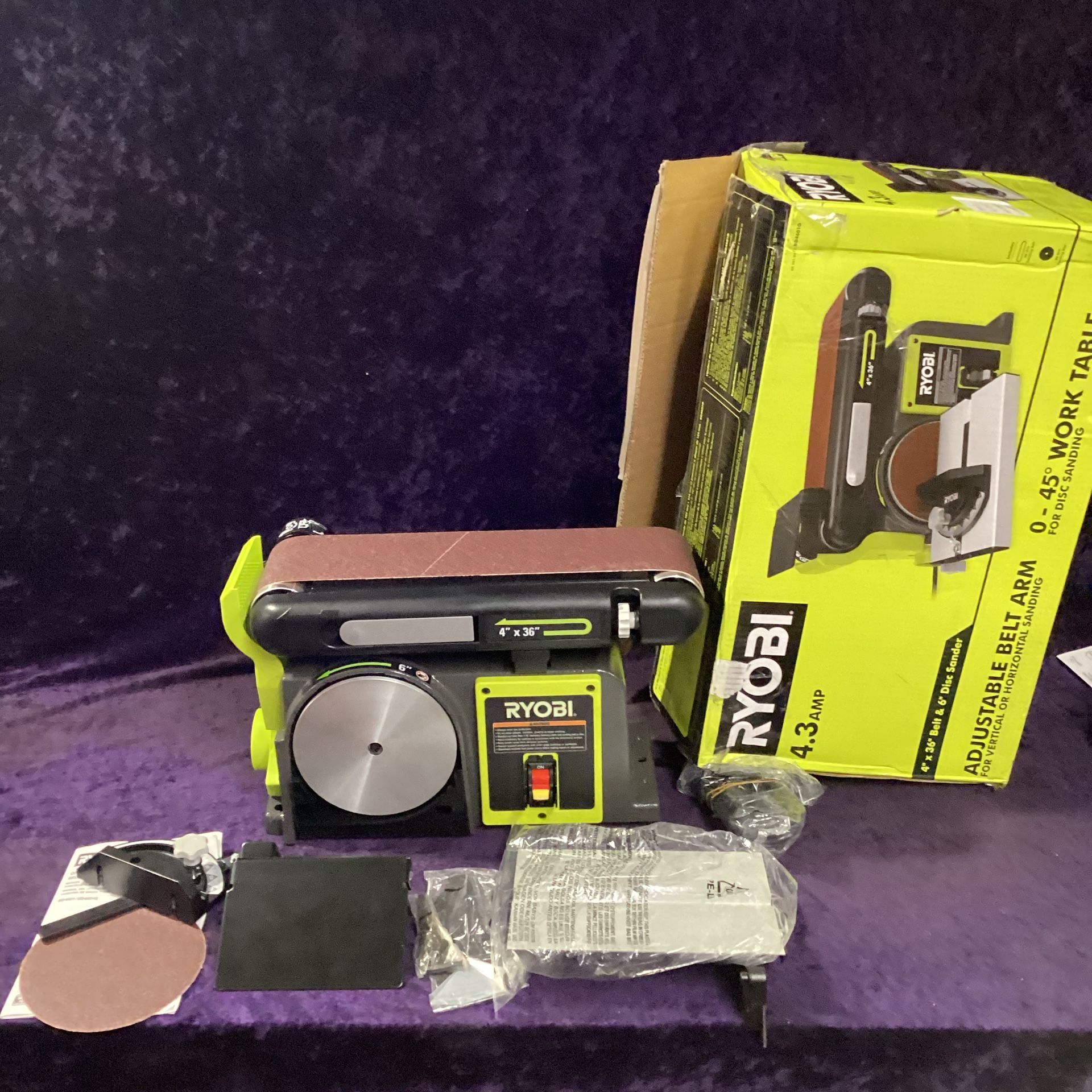🧰🛠RYOBI Corded 4”x36” Belt & 6” Disc Sander-NEW!(BASE IS BROKEN/SEE PICS/AS IS!)-$115!🛠🧰