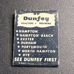 Vintage 1960s Matchbook Dunfey Realtors & Insurors Hampton NH, Unused, Unstruck