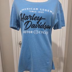 Harley Davidson Blue Rhinestone T-shirt Womens SIZE L 