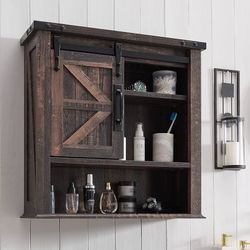 Bathroom Wall Cabinet, Farmhouse Medicine Cabinet with Sliding Barn Door & Adjustable Shelves, Storage Cabinet Wall Mounted for Bathroom, K