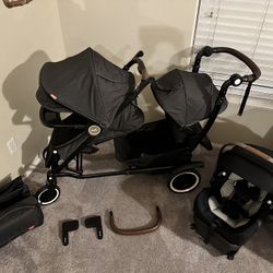 AUSTLEN ENTOURAGE DOUBLE STROLLER SET INCLUDING EVERYTHING 