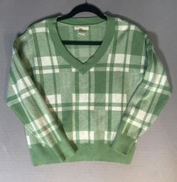 Christian Siriano Green Plaid V-Neck Knit Sweater Pullover Vtg Style Size Medium M