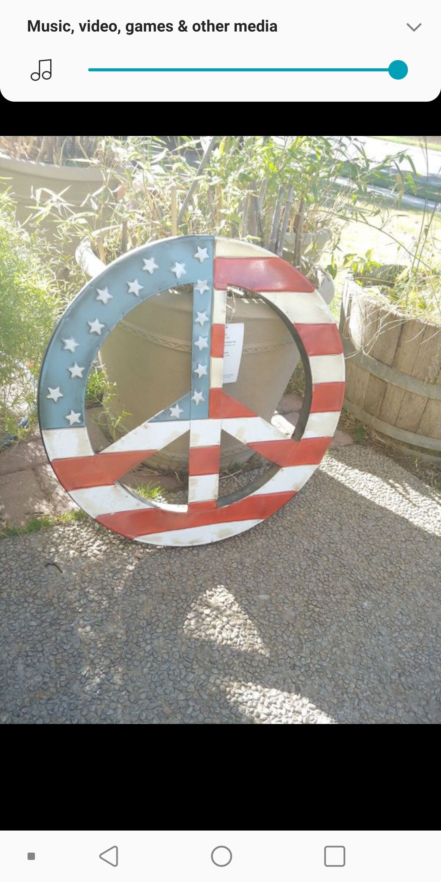 Pending pickup.....Large Peace Metal Sign $20 FIRM