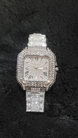 Cartier-Style Iced Out Square Watch