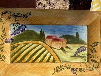 Ceramic Serving Platter With Tuscan Landscape