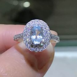 Natural Aquamarine Ring 925 Sz 6.5 & 7.5