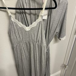 Pea In A Pod Women’s Maternity Robe And Gown Gray Set, Medium New $88
