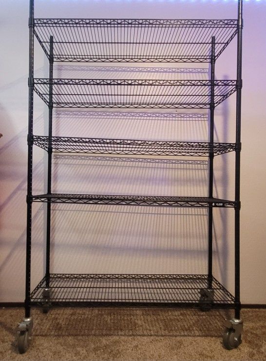 2 Black Wire Shelves *Heavy Duty w/casters & extra shelves