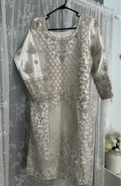 White Embroidered Bridal Kurti with Beadwork preloved