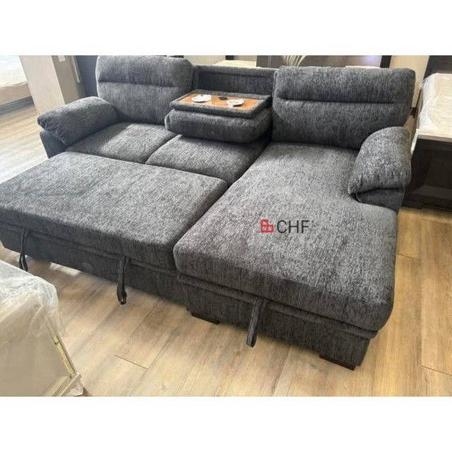 Chenille Fabric Sleeper Sectional Sofa with Right-Facing Chaise, Cupholders, USB Charging port - October Sale !