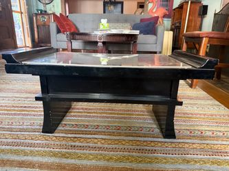 Asian-Inspired Low Black Coffee Table with Clear Top