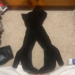Velvet knee high boots