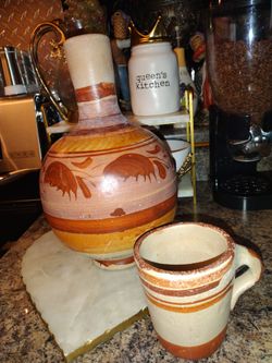 Handcrafted Mexican Clay Water Jug, Terracotta, Round, Hand-Painted Leaf Design, Rustic Decor