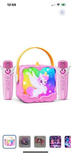 “New”Pink Unicorn (Bluetooth)mini karaoke machine w/2 wireless mics