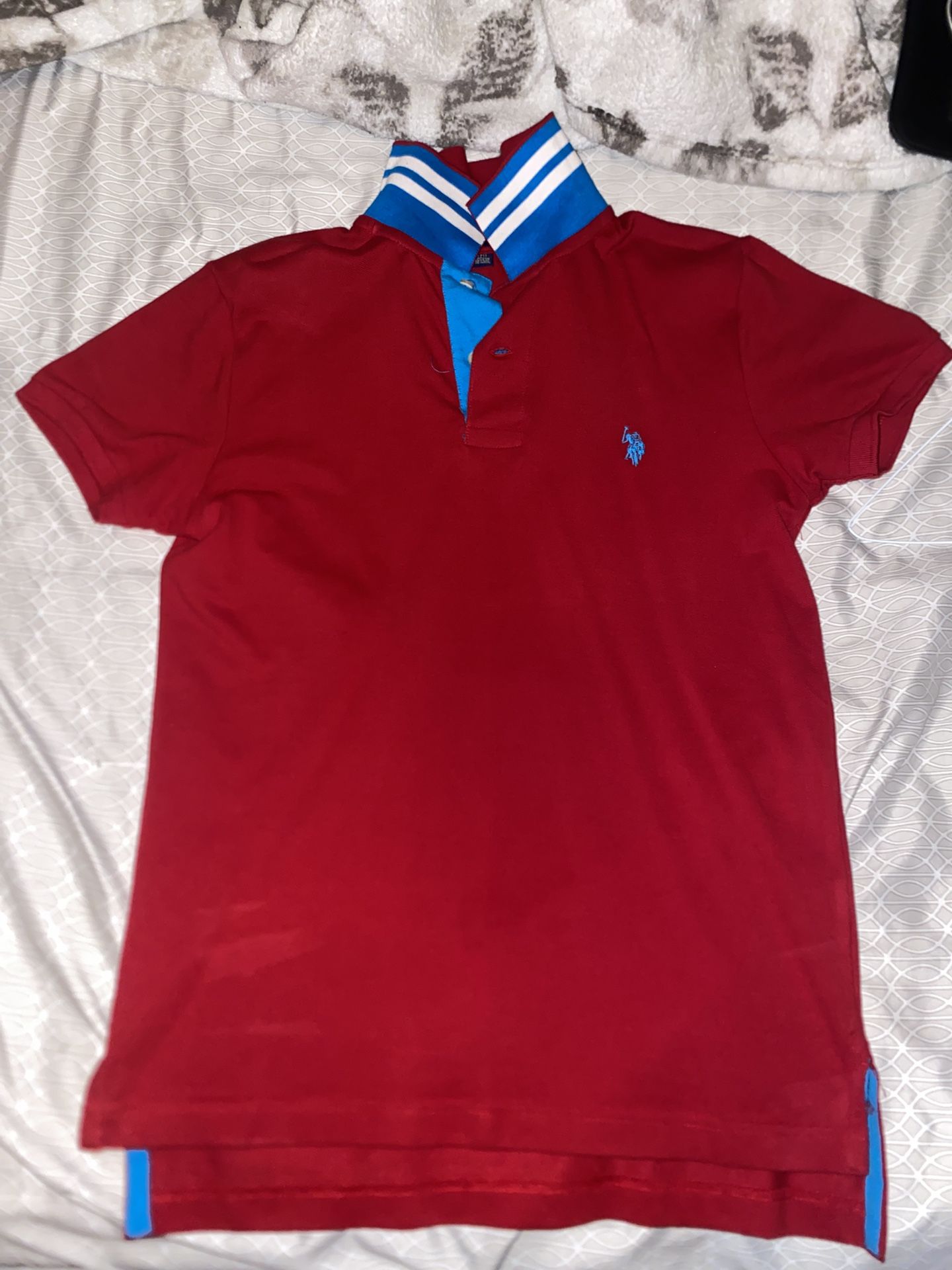 U.S. Polo Assn. Red Polo with Blue and White Stripe Detail